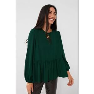 Tuckernuck Pomander Place Hunter Green Carlota Peplum Blouse Sz XL
